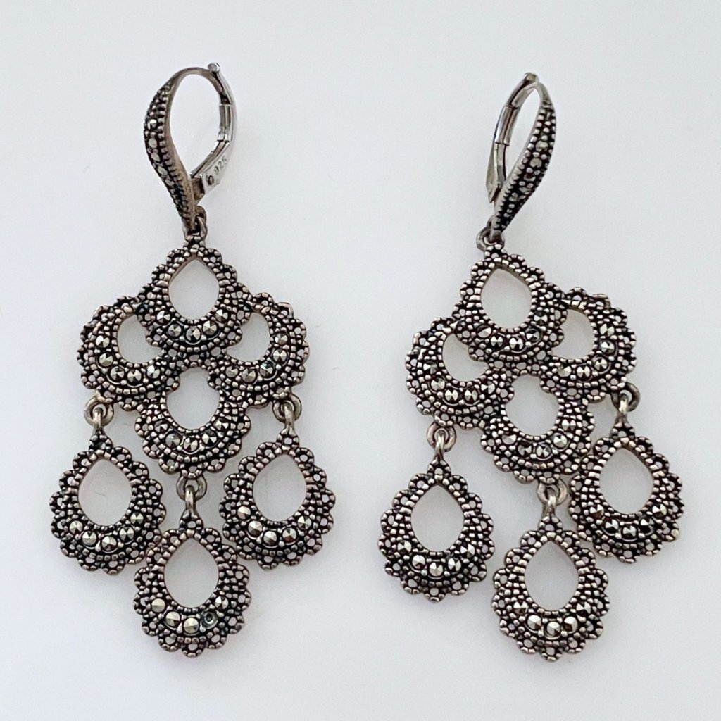 Vintage Judith Jack Sterling Marcasite Chandelier Lever Back Pierced Earrings 2 55$